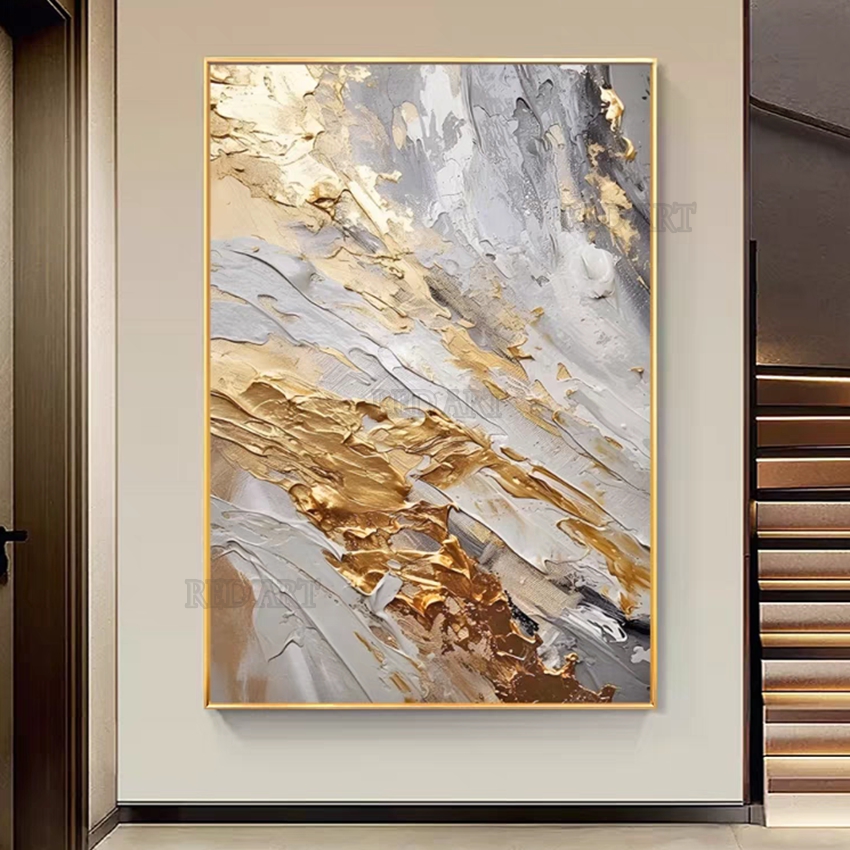 Resin Art On Canvas - Duży Obraz Abstrakcyjny Współczesny z Złotą