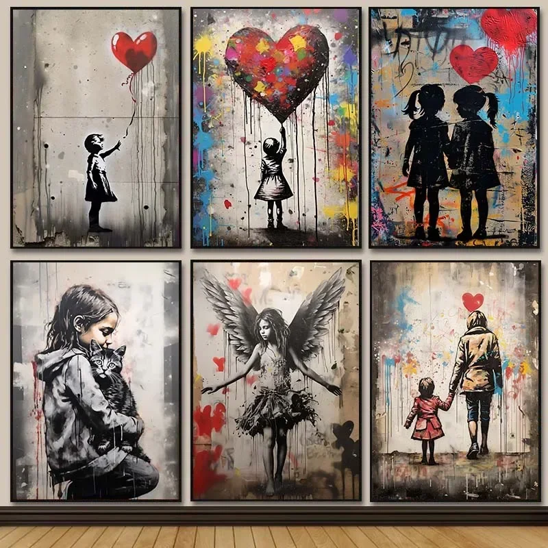 Resin Art On Canvas - Banksy Graffiti Chłopiec Dziewczyna z Balonem